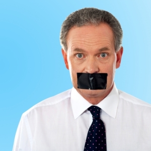 man with tape over mouth